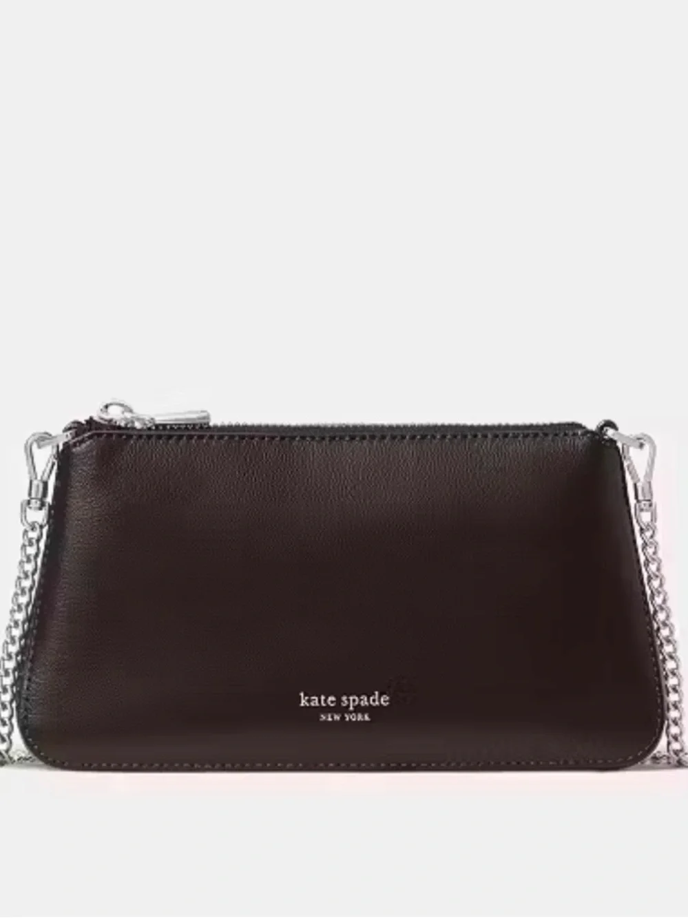 NEW Kate Spade Espresso Brown Leather Chain Shoulder Bag Pochette w/ Dust Bag